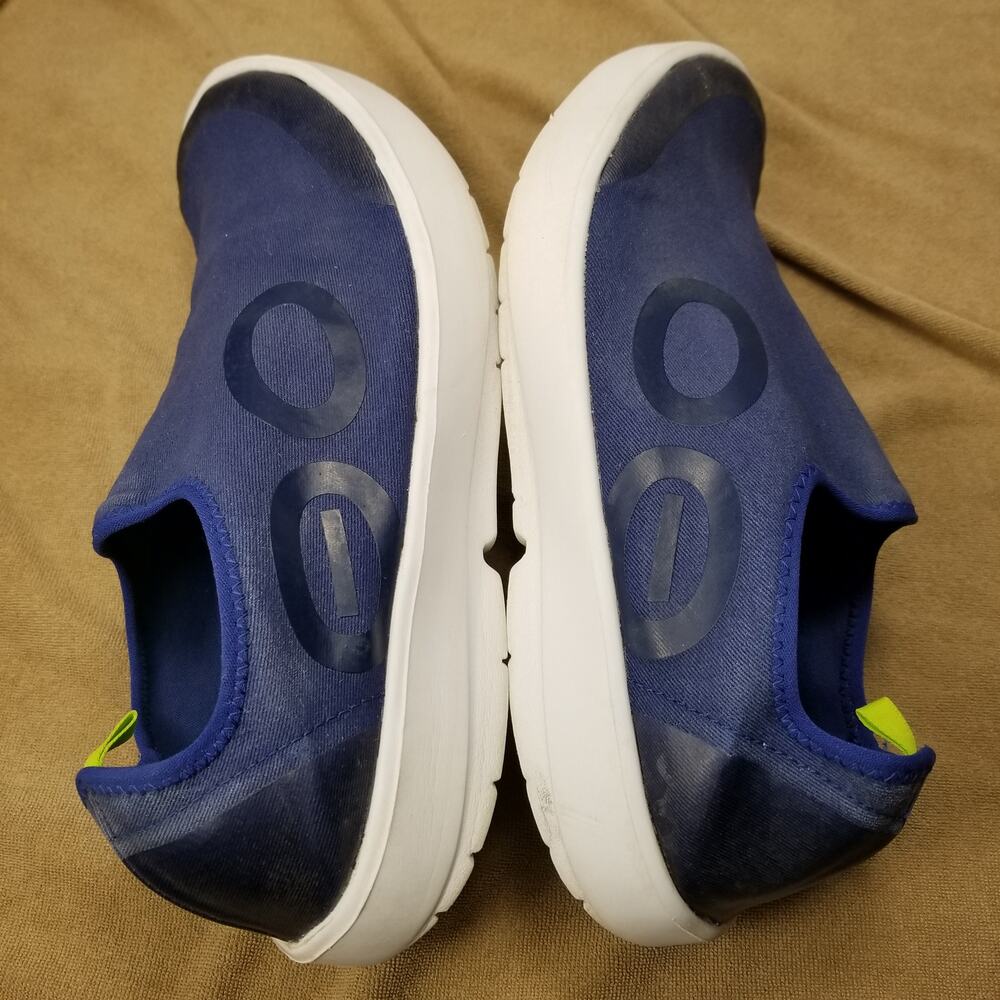 OOFOS OOmg Sport Low Mens 10.5 Recovery Shoes Blue/NeonGreen 5085